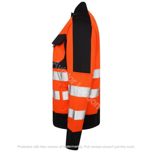 HI VIS 4 POCKETS STAND COLLAR ZIPPER HOODIE - Orange/Navy - Image 3