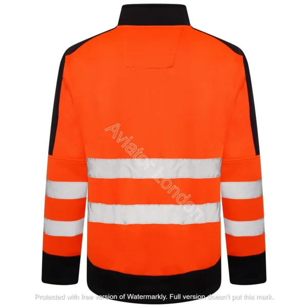 HI VIS 4 POCKETS STAND COLLAR ZIPPER HOODIE - Orange/Navy - Image 2