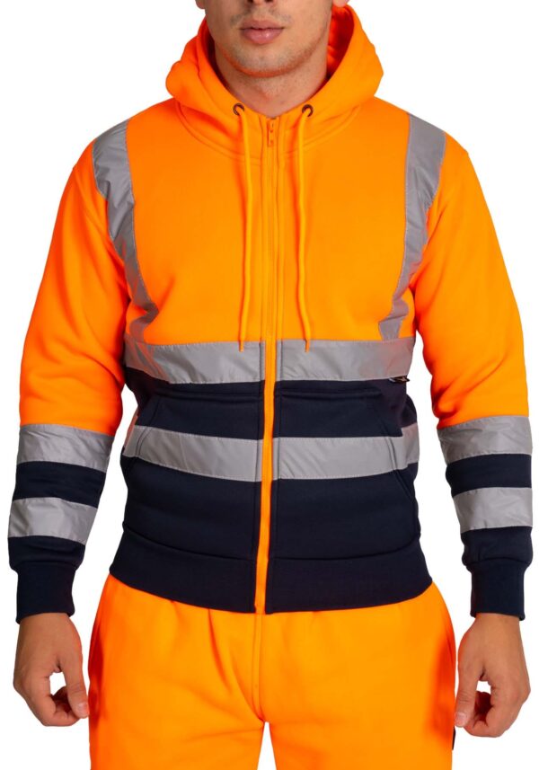 HI VIS TWO-TONE ZIPPER HOODIES SWEATSHIRT - Orange/Navy