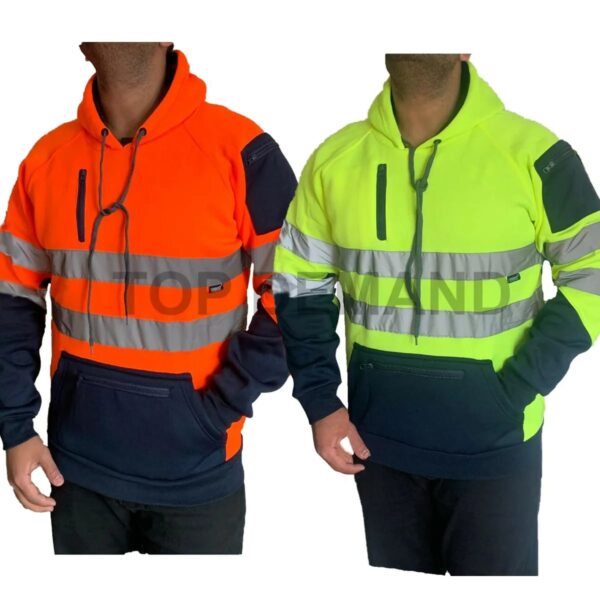 HI VIS TWO-TONE HOODIES WITH EXTRA SMALL ZIP - Orange/Navy - Image 2